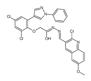 N-[(2-chloro-6-methoxyquinolin-3-yl)methylideneamino]-2-[2,4-dichloro-6-(1-phenylpyrazol-4-yl)phenoxy]acetamide结构式