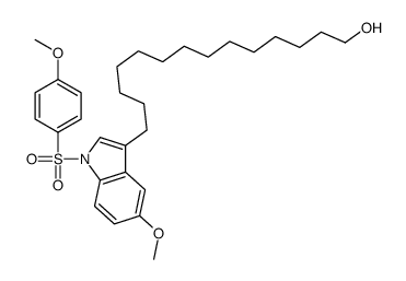 14-[5-methoxy-1-(4-methoxyphenyl)sulfonylindol-3-yl]tetradecan-1-ol结构式