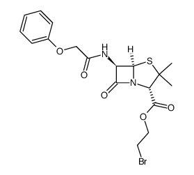 2-bromoethyl (2S,5R,6R)-3,3-dimethyl-7-oxo-6-(2-phenoxyacetamido)-4-thia-1-azabicyclo[3.2.0]heptane-2-carboxylate结构式