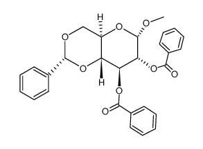 Methyl-4,6-di-O-benzylidene-2,3-di-O-benzoyl-α-D-mannopyranoside结构式