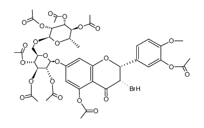 (2R,3Ξ)-5-acetoxy-2-(3-acetoxy-4-methoxy-phenyl)-3-bromo-7-[O2,O3,O4-triacetyl-O6-(tri-O-acetyl-α-L-rhamnopyranosyl)-β-D-glucopyranosyloxy]-chroman-4-one结构式