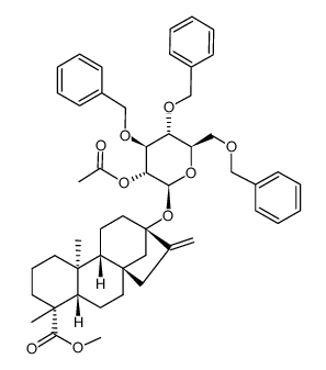 methyl (4R,4aS,6aR,9S,11aR,11bS)-9-(((2S,3R,4S,5R,6R)-3-acetoxy-4,5-bis(benzyloxy)-6-((benzyloxy)methyl)tetrahydro-2H-pyran-2-yl)oxy)-4,11b-dimethyl-8-methylenetetradecahydro-6a,9-methanocyclohepta[a]naphthalene-4-carboxylate结构式