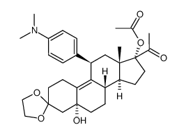 3,3-ethylenedioxy-5α-hydroxy-17α-acetoxy-11β-4-(N,,N-dimethylaminophenyl)-19-norpregna-9-en-20-one结构式