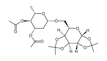 1-(1':2',3':4'-di-O-isopropylidene-galacto-α-D-hexopyranosyl)-(1->6)-2,6-dideoxy-3,4-di-O-acetyl-β-L-arabinohexopyranoside结构式
