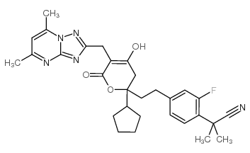 4-[2-[2-环戊基-5-[(5,7-二甲基[1,2,4]噻唑并[1,5-a]嘧啶)甲基]-3,6-二氢-4-羟基-6-氧代-2H-吡喃]乙基]-2-氟-&alpha;,&alpha;-二甲基苯乙腈结构式