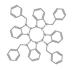 5,12,19,26-tetrabenzyl-5H,12H,19H,26H-benzo[4,5][1,3,2]diazaphospholo[1,2-a]benzo[4,5][1,3,2]diazaphospholo[1,2-c]benzo[4,5][1,3,2]diazaphospholo[1,2-e]benzo[4,5][1,3,2]diazaphospholo[1,2-g][1,3,5,7,2,4,6,8]tetrazatetraphosphocine结构式