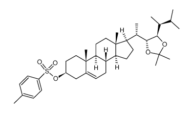 (3S,8S,9S,10R,13S,14S,17R)-17-((S)-1-((4R,5R)-2,2-dimethyl-5-((S)-3-methylbutan-2-yl)-1,3-dioxolan-4-yl)ethyl)-10,13-dimethyl-2,3,4,7,8,9,10,11,12,13,14,15,16,17-tetradecahydro-1H-cyclopenta[a]phenanthren-3-yl 4-methylbenzenesulfonate结构式