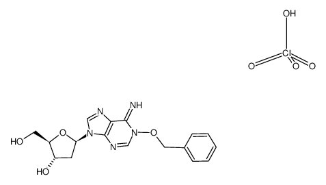 (2R,3S,5R)-5-(1-(benzyloxy)-6-imino-1,6-dihydro-9H-purin-9-yl)-2-(hydroxymethyl)tetrahydrofuran-3-ol perchlorate结构式