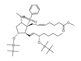 Methyl (5Z,13E,8R,9S,11R,12S,15S)-11,15-Bis(tert-butyldimethylsiloxy)-9-(methylamino)-8-(phenylsulfonyl)-5,13-prostadienoate结构式
