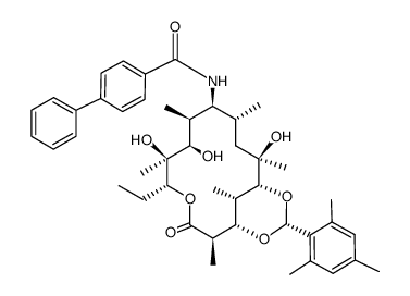 N-((1S,2R,5R,6S,7R,8S,9S,10R,12R,13R,15R,17S)-5-ethyl-6,7,12-trihydroxy-15-mesityl-2,6,8,10,12,17-hexamethyl-3-oxo-4,14,16-trioxabicyclo[11.3.1]heptadecan-9-yl)-[1,1'-biphenyl]-4-carboxamide结构式