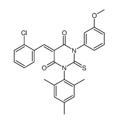 4,6(1H,5H)-Pyrimidinedione, dihydro-5-((2-chlorophenyl)methylene)-1-(3-methoxyphenyl)-2-thioxo-3-(2,4,6-trimethylphenyl)-结构式