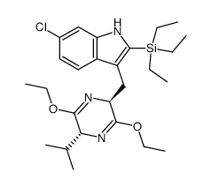 6-chloro-3-(((2S,5R)-3,6-diethoxy-5-isopropyl-2,5-dihydropyrazin-2-yl)methyl)-2-(triethylsilyl)-1H-indole结构式