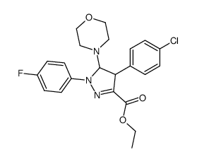 4-(4-Chlorphenyl)-1-(4-fluorphenyl)-5-morpholino-4,5-dihydro-pyrazol-3-carbonsaeure-ethylester结构式