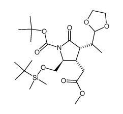 tert-butyl (3S,4S,5S)-3-((S)-1-(1,3-dioxolan-2-yl)ethyl)-5-(((tert-butyldimethylsilyl)oxy)methyl)-4-(2-methoxy-2-oxoethyl)-2-oxopyrrolidine-1-carboxylate结构式