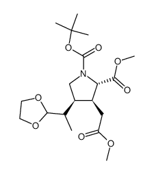 1-(tert-butyl) 2-methyl (2S,3S,4S)-4-((S)-1-(1,3-dioxolan-2-yl)ethyl)-3-(2-methoxy-2-oxoethyl)pyrrolidine-1,2-dicarboxylate结构式