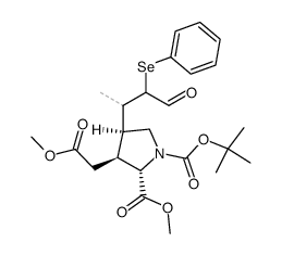 1-(tert-butyl) 2-methyl (2S,3S,4S)-3-(2-methoxy-2-oxoethyl)-4-(4-oxo-3-(phenylselanyl)butan-2-yl)pyrrolidine-1,2-dicarboxylate结构式