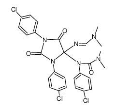 1,3-Bis(4-chlorphenyl)-5-[N-(4-chlorphenyl)-N',N'-dimethylureido]-5-[(dimethylamino)methylenamino]-2,4-imidazolidindion结构式
