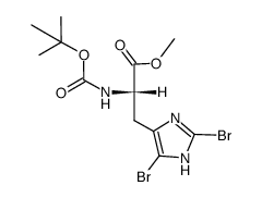 (S)-methyl 2-(tert-butoxycarbonylamino)-3-(2,5-dibromo-1H-imidazol-4-yl)propanoate结构式
