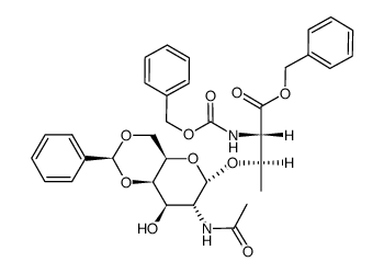 3-O-(2-Acetamido-4,6-O-benzyliden-2-desoxy-α-D-galactopyranosyl)-N-(benzyloxycarbonyl)-L-threoninbenzylester结构式