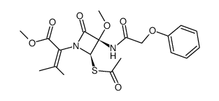 methyl α-(4R-acetylthio-3S-methoxy-3-phenoxyacetamido-2-azetidinon-1-yl)-β-methylcrotonate结构式