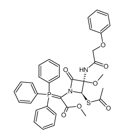 methyl 2-((2R,3R)-2-(acetylthio)-3-methoxy-4-oxo-3-(2-phenoxyacetamido)azetidin-1-yl)-2-(triphenyl-l5-phosphanylidene)acetate结构式