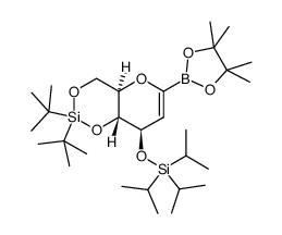 (1,5-anhydro-2-deoxy-4,6-O-bis(tert-butylsilylidene)-3-O-triisopropylsilyl-D-arabino-hex-1-enitol)boronic acid pinacol ester结构式