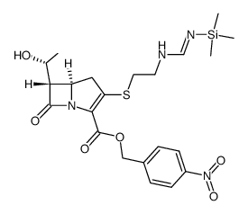 4-nitrobenzyl (5R,6S)-6-((R)-1-hydroxyethyl)-7-oxo-3-((2-(N'-(trimethylsilyl)formimidamido)ethyl)thio)-1-azabicyclo[3.2.0]hept-2-ene-2-carboxylate结构式