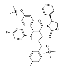 3-{2-[3-(fluorophenyl)-3-(trimethyl silyloxy)-propyl]-3-(4-fluoro phenyl amino)-3-(4-trimethyl silyloxy phenyl)-1-oxo-propyl}-4-(S)-phenyl oxazolidin-2-one结构式