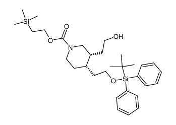 2-(trimethylsilyl)ethyl (3R,4S)-4-(2-((tert-butyldiphenylsilyl)oxy)ethyl)-3-(2-hydroxyethyl)piperidine-1-carboxylate结构式