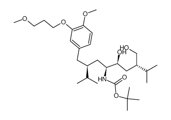 ((1S,2S,4S)-2-hydroxy-4-hydroxymethyl-1-((S)-2-[4-methoxy-3-(3-methoxy-propoxy)-benzyl]-3-methyl-butyl)-5-methyl-hexyl)-carbamic acid tert-butyl ester结构式