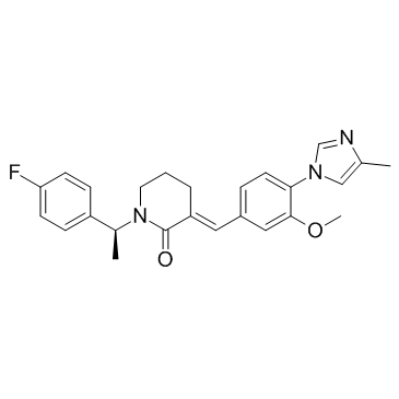 (E)-1-[(1S)-1-(4-氟苯基)乙基]-3-[3-甲氧基-4-(4-甲基-1H-咪唑-1-YL)亚苄基]哌啶-2-酮结构式