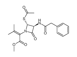 methyl 2-((2R,3S)-2-(acetylthio)-4-oxo-3-(2-phenylacetamido)azetidin-1-yl)-3-methylbut-2-enoate结构式