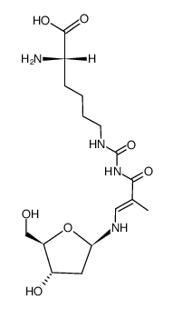 N6-(((E)-3-(((2R,4S,5R)-4-hydroxy-5-(hydroxymethyl)tetrahydrofuran-2-yl)amino)-2-methylacryloyl)carbamoyl)-L-lysine结构式