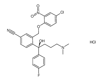(S)-(-)-4-[4-(dimethylamino)-1-(4-fluorophenyl)-1-hydroxy-1-butyl]-3-(2-nitro-4-chlorophenoxymethyl)benzonitrile hydrochloride结构式