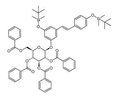 (E)-1-[3-{[tert-butyl(dimethyl)silyl]oxy}-5-(2,3,4,6-tetra-O-benzoyl-β-D-glucopyranosyloxy)phenyl]-2-(4-{[tert-butyl(dimethyl)silyl]oxy}phenyl)ethene结构式