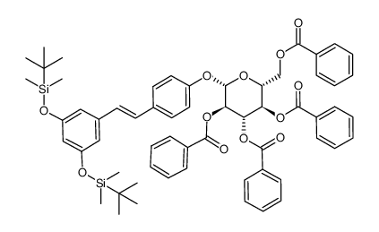 (E)-1-(3,5-bis-{[tert-butyl(dimethyl)silyl]oxy}phenyl)-2-[4-(2,3,4,6-tetra-O-benzoyl-β-D-glucopyranosyloxy)phenyl]ethene结构式