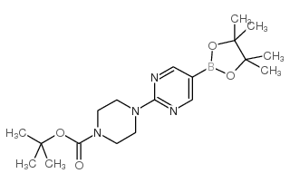 2-[4-(N-叔丁氧羰基)哌嗪-1-基]嘧啶-5-硼酸频哪醇酯结构式