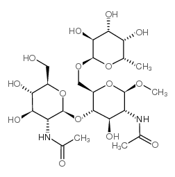 2-乙酰胺基-4-O-(2-乙酰氨基-2-脱氧-&beta;-D-葡萄糖基吡喃糖基)-2-脱氧-6-O-(&alpha;-L-呋喃核糖基)-&beta;-D-吡喃葡萄糖苷结构式