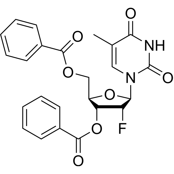 3’,5’-Di-O-benzoyl-2’-deoxy-2’-fluoro-5-methyl-β-D-arabino-uridine结构式